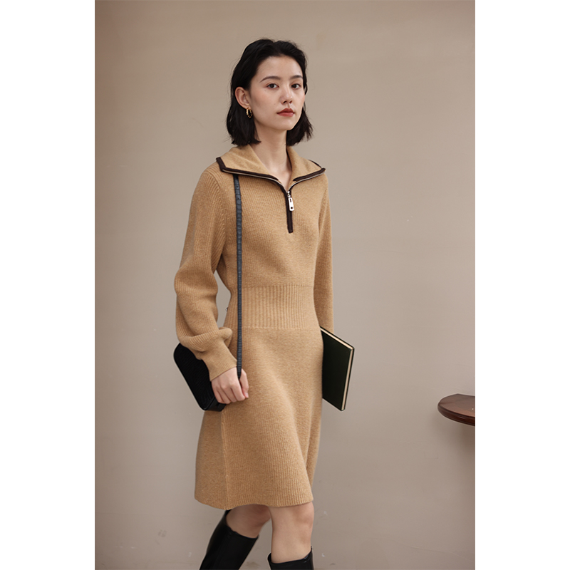 HeyDress复古polo领针织连衣裙