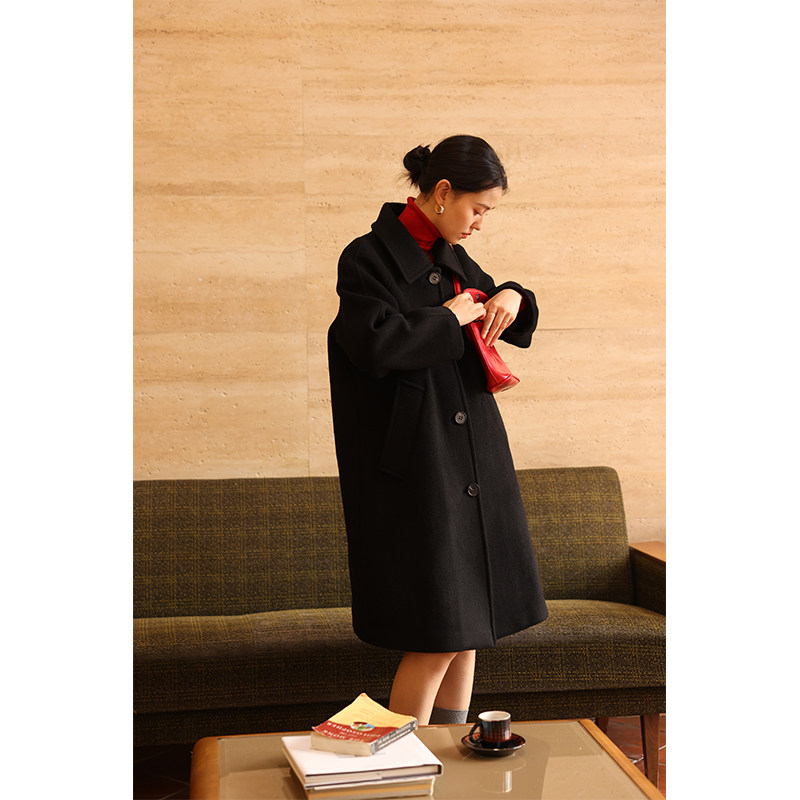 HeyDress黑色经典毛呢外套女秋冬宽松显瘦羊毛大衣高级气质双面呢,女装/女士精品,毛呢外套,淘宝优惠券,粉丝福利购,淘宝优惠卷