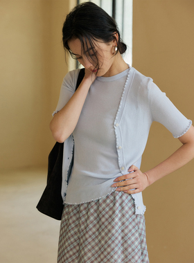 HeyDress法式花边V领针织开衫女春夏天丝薄款小衫背心吊带两件套