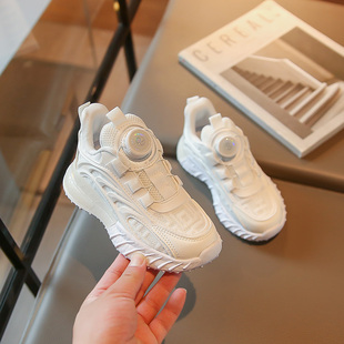 小白童鞋儿童女大童运动鞋夏季童鞋网面透气旋钮跑步鞋QC0618P65