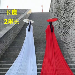 新款红色拖尾古装飘逸仙女服汉服演出服仿妆服拖地外衫现货