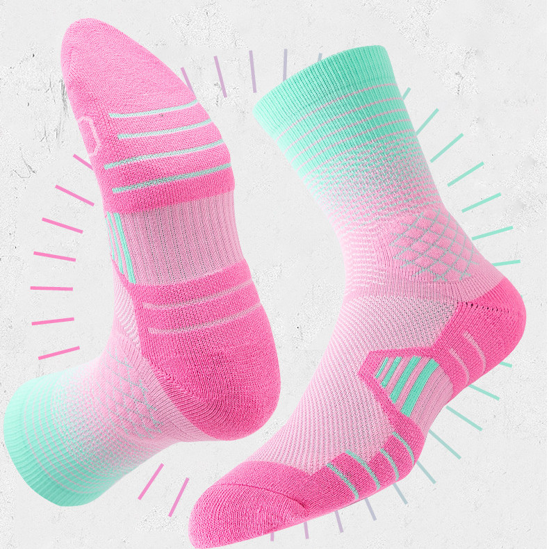 Flizi风里子新 潮流渐变网格透气实战精英袜篮球袜男女翡翠绿玫红