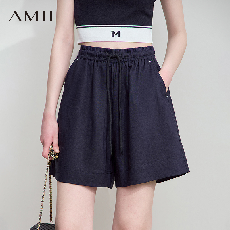 AMII【莱赛尔亚麻短裤】25夏韩版慵懒休闲宽松显瘦休闲运动短裤