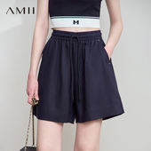 莱赛尔亚麻休闲短裤 女夏季 2025新款 AMII韩版 系带松紧腰宽松运动裤