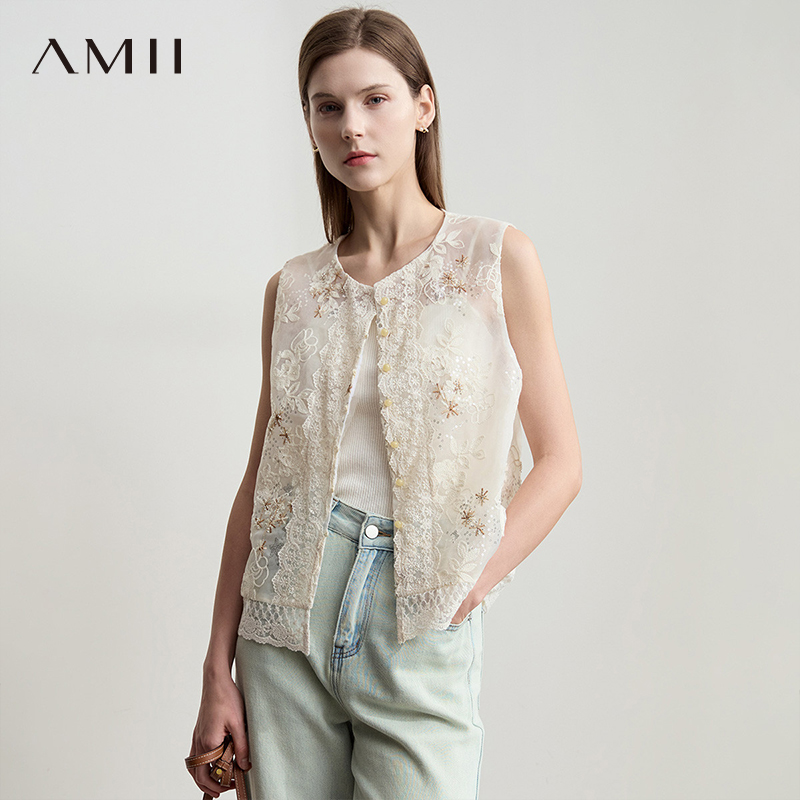 AMII【新中式刺绣马夹】25夏时尚优雅知性国风新中式刺绣马甲外套