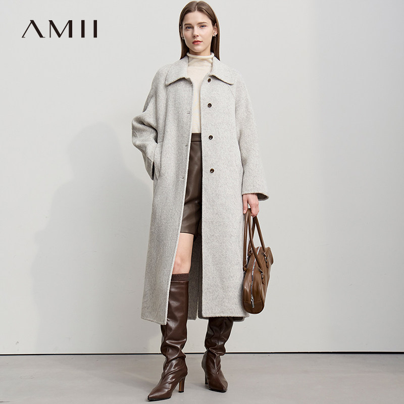 Amii【含绵羊毛】秋冬气质通勤极简风含绵羊毛双面呢大衣女冬