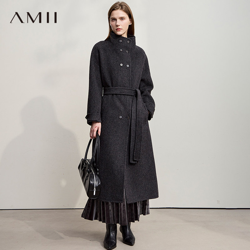 Amii【轻奢风】26秋冬轻奢简约风含绵羊毛双面呢长款款大衣女冬季