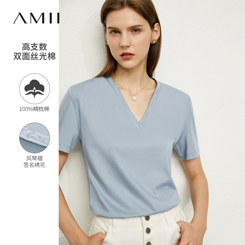 Amii2025夏季新款极简新T恤