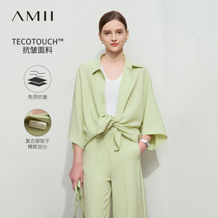 休闲上衣 Amii慵懒设计感前短后长衬衫 女春季 2025新款 宽松叠穿长袖