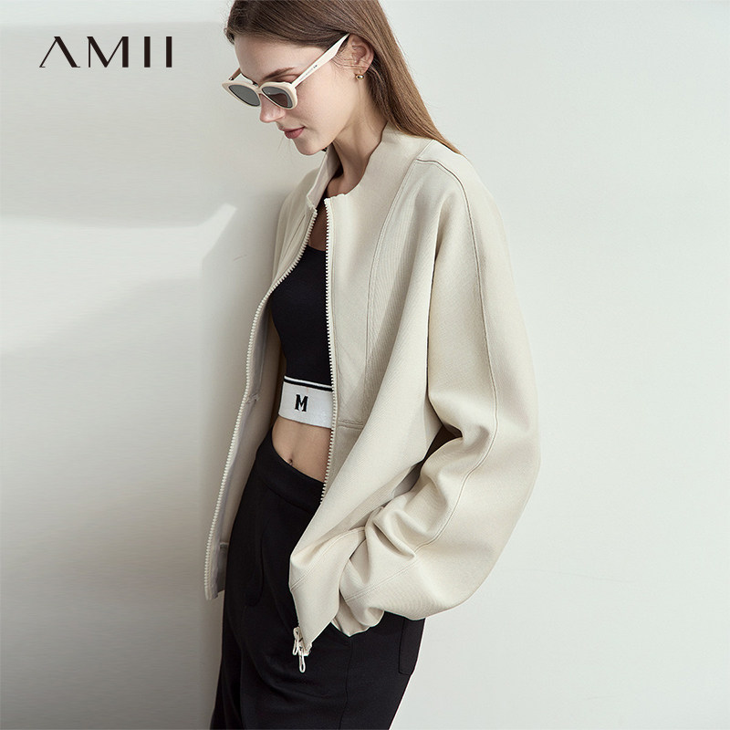AMII【复古风】秋秋韩版复古休闲减龄拉链卫衣外套女秋秋