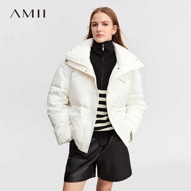 落肩袖外套Amii温暖翻领