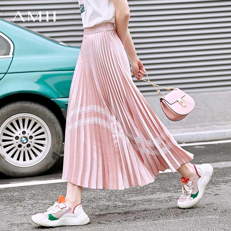 Amii极简港味气质仙女半身裙女2019夏季新款拼蕾丝花边百褶中长裙在类目 女装/女士精品, 半身裙中 - 来自Buy2taobao.com提供专业的淘宝代购服务