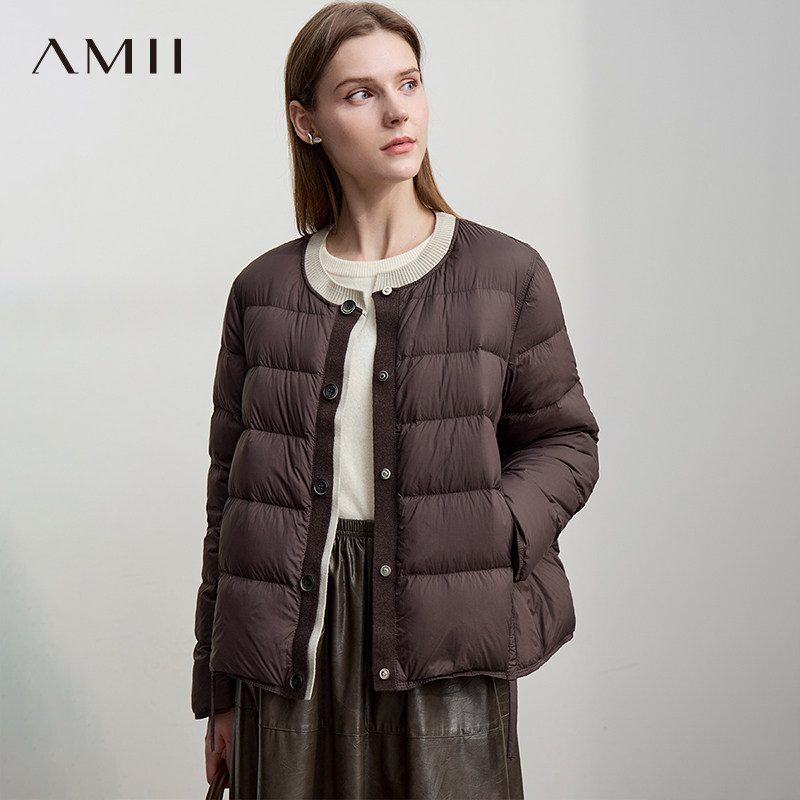 Amii【厚款羽绒服】26冬厚款韩版休闲针织拼接高品质羽绒服女