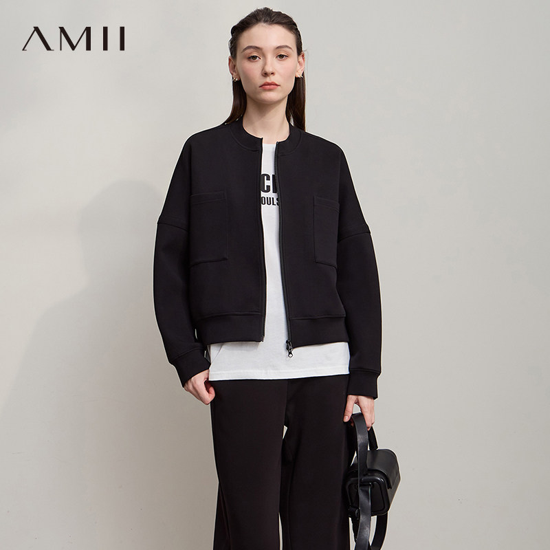 Amii【复古风】2026秋复古休闲青春减龄宽松棒球服卫衣外套女春秋