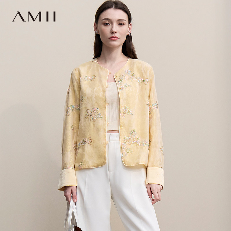 Amii【新中式外套】26秋新中式盘扣重工串珠古典褂子女外套秋