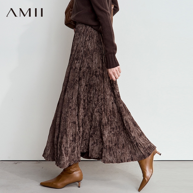 厚款立体不规则压褶丝绒半身长裙