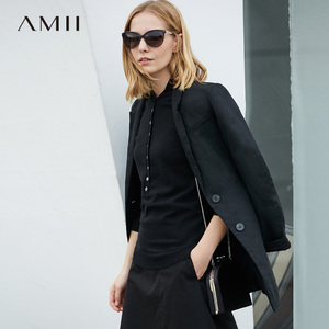 Amii极简韩版英伦风帅气心机上衣设计感黑色收腰修身秋西装外套女