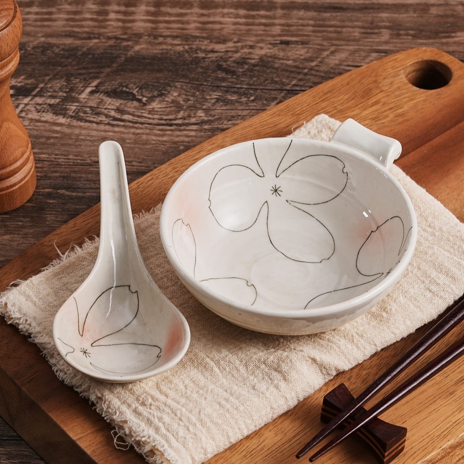 日本原装进口SUZUKI万古烧陶瓷火锅碗家用小碗釉下彩餐具复把手古