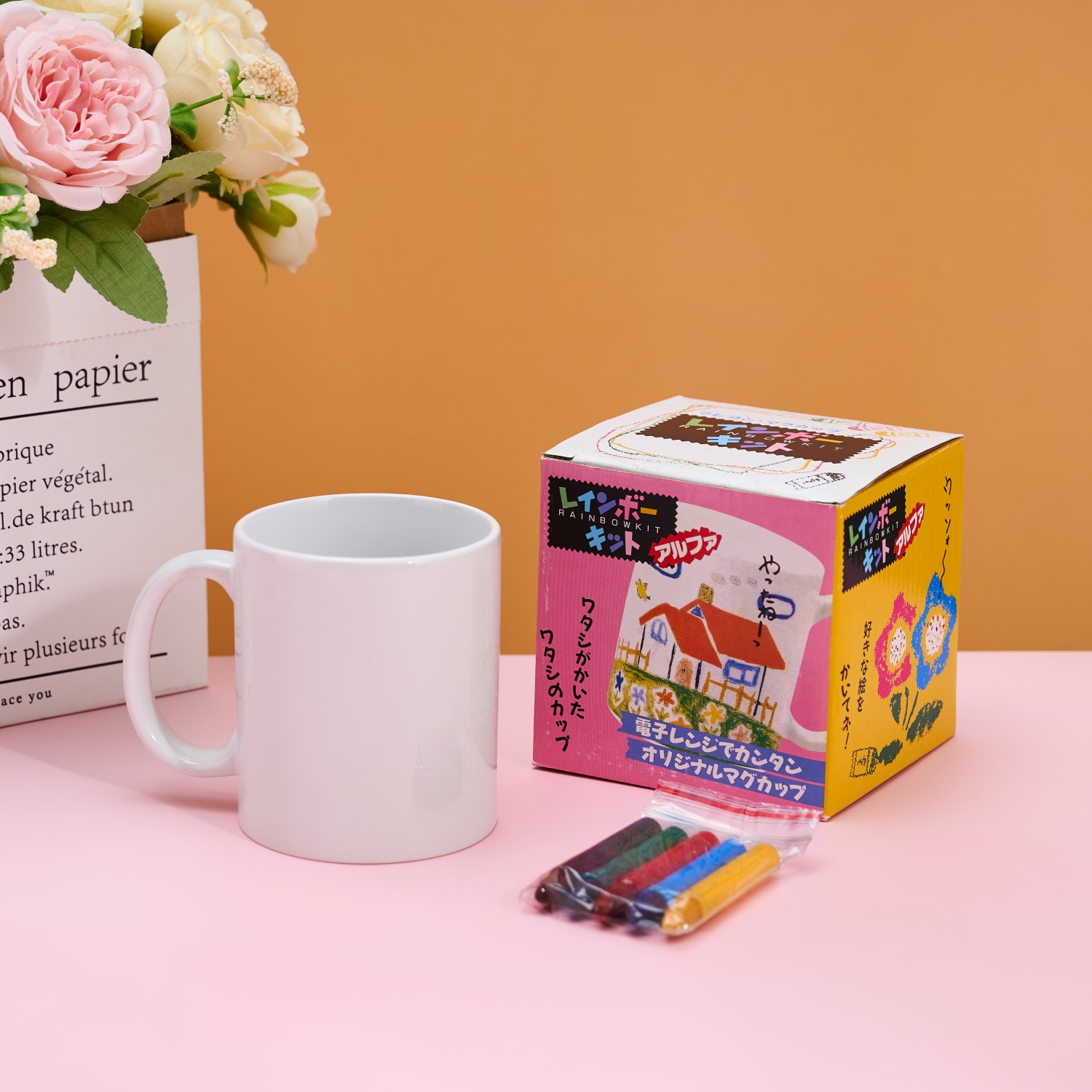 SUNART儿童绘画陶瓷马克杯带彩笔