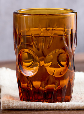 日本ADERIA复古清爽琥珀黄色宫廷甜品杯冰激凌水果成套水杯高脚