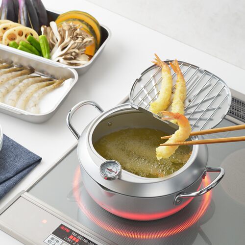 日本原装带温度计铁油炸锅