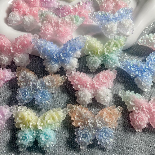 爆闪硬花蝴蝶 DIY萤火虫夜光32*46mm手工diy饰品夜光树脂花