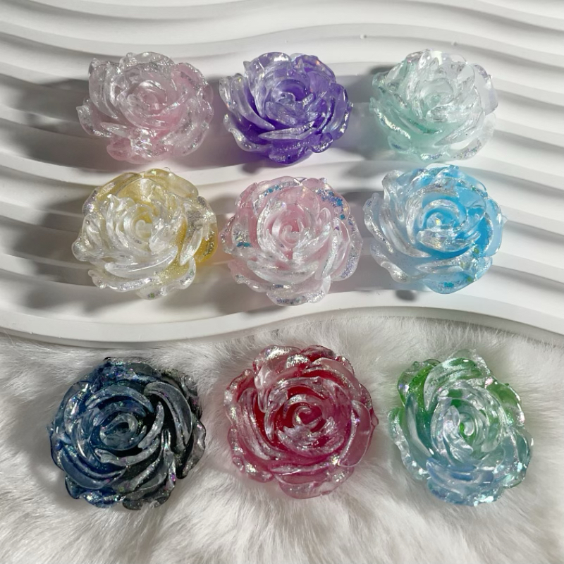 新款极光萤火虫小月季夜光树脂配件diy 卡31mm手机壳发夹头饰配件