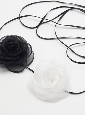 大山茶花朵颈项链皮绳简约