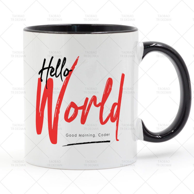 Hello World, Good Morning Coder Programmer 程序员 陶瓷马克杯