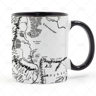 Rings 中土世界地图 Lord Map熊猫色陶瓷马克杯 魔戒指环王The