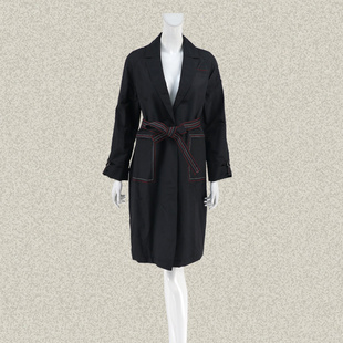 领插肩袖 撞色明线西装 知性女春秋冬风衣长外套6053 正品 法路INA