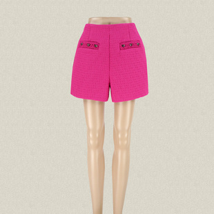 饰甜美玫红女春秋显腿长外穿短裤 毛织拼接亚克力装 917 正品 JH风