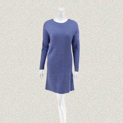 法路INA 正品 不对称条纹落肩袖女秋冬全羊毛针织连衣裙二色 5735