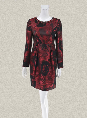 爱珂菲EAACPP 正品 亮丝提花钉钻熟女冬春修身连衣裙 15035/35104