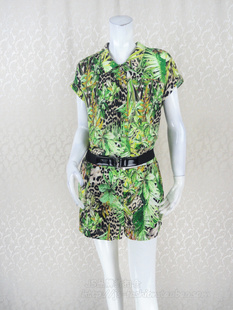 折扣短袖 卡VON 连衣裤 清新印花橡筋腰短裤 H867WF 夏季 连体裤 清仓