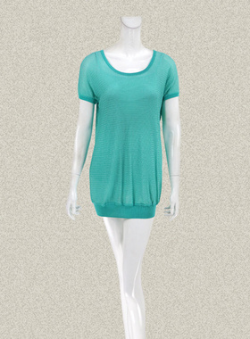 蕾DOW 正品 镂空提花清新蓝绿色两件套女夏秋弹力针织衫上衣15038