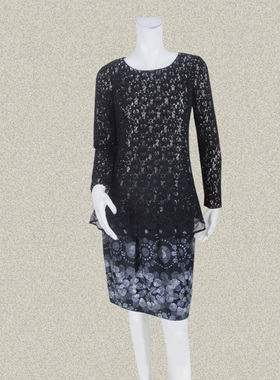 C*fon 正品 亮片饰雅致黑色提花蕾丝A型OL淑女春秋冬上衣 ZA419