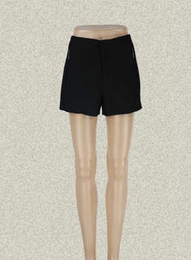 蕾DOW 正品 绗缝小格子拼羊毛薄呢黑色女春秋冬百搭短裤L3WC16101