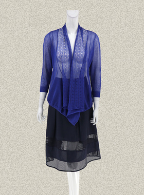 丝fu卡 正品 镂空提花九分袖蓝色女春夏秋针织开衫披肩外披220348