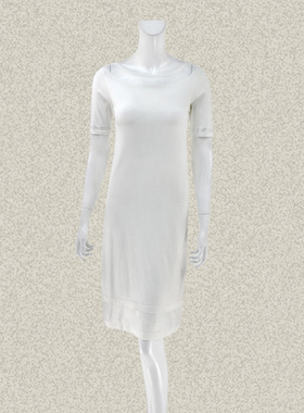 森系列 吉GINA 小透视拼接绣花优雅白色女夏季针织连衣裙 2F1G723