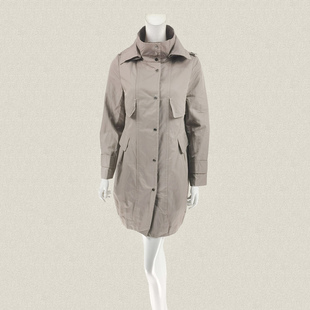 帽领可拆肩章款 卡其色女春秋拉链中长风衣外套8671675 正品 蕾DOW