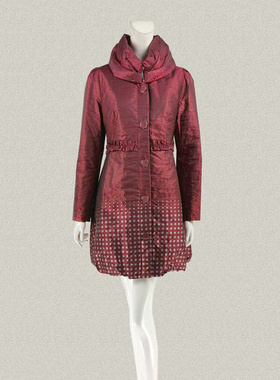 法路INA 渐变波点印花保暖褶皱领甜美红色女冬春轻便棉衣棉服2309