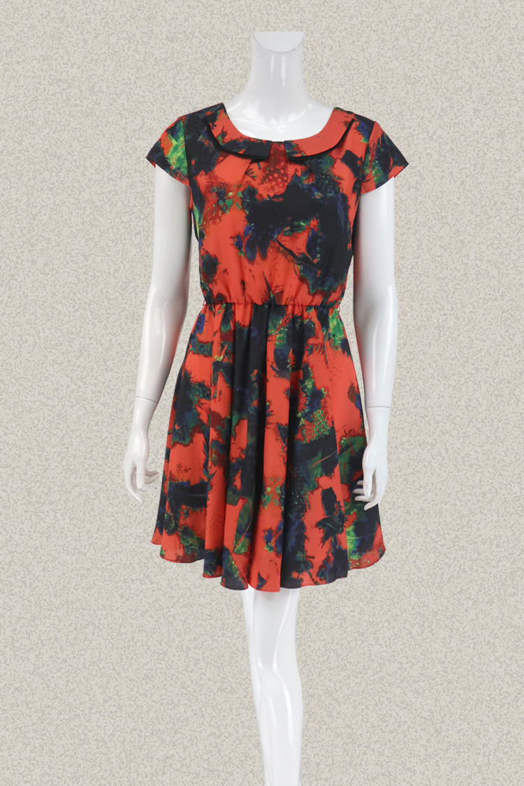 新!JH风 品牌折扣 大花印花橡筋腰女夏甜美大摆连衣裙0351LD123