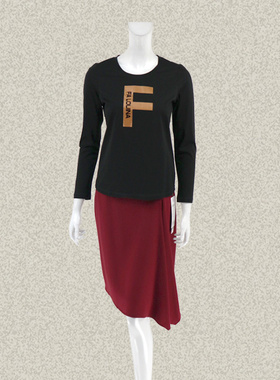 新!法路INA 印花亲肤黑白女春秋全棉针织衫T恤 FRCZ7366/MRAT0063