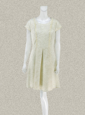 新!丝fu卡 正品 流苏装饰夹金丝条纹清新女春夏短袖连衣裙 180170