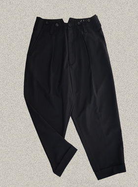 男女同款!桀A jie*r  秋冬羊毛纽扣饰折边百搭九分裤JW41609213