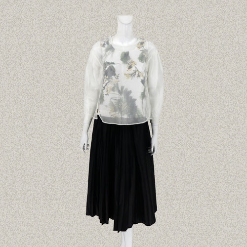 尚MORE  正品 水墨风印花桑蚕丝欧根纱清新女夏秋两件套上衣 C006