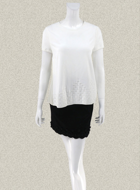 新!奈CO 正品不对称蚕丝拼接亮丝格子提花女夏针织衫上衣5D072901