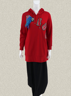 新!森系列SP*US M* 连帽亮片绣花红色女冬春全棉针织卫衣 2AWA093