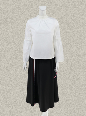 法路INA 正品 立领喇叭袖白色减龄学院风女春夏秋棉弹力上衣 7047